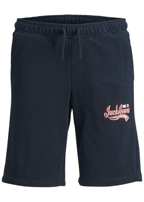 Short jogging en coton mélangé marine avec logo imprimé en rouge et blanc