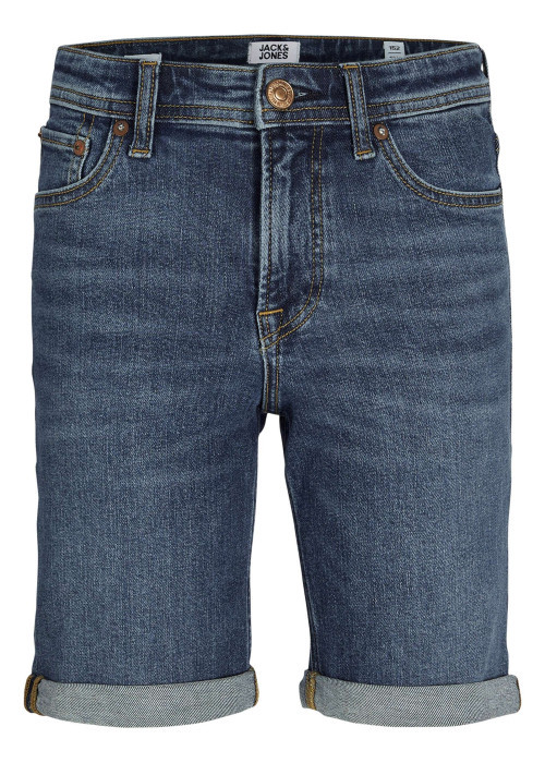 Short 5 poches bleu indigo délavé en coton biologique avec une coupe droite