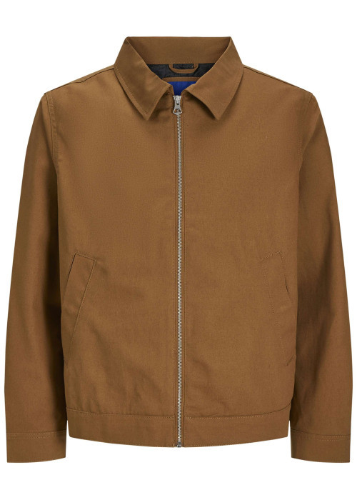 Blouson manches longues en coton brun uni à coupe droite avec un col italien