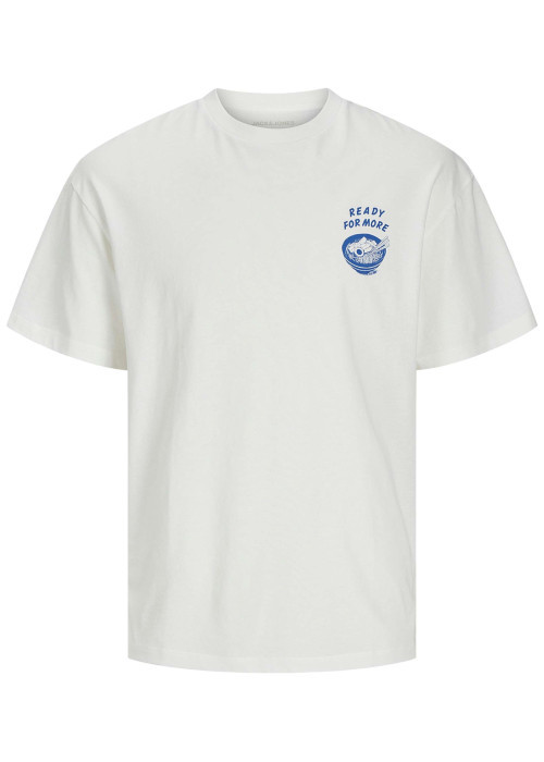 T-shirt en coton blanc imprimé bleu à coupe ample et col rond
