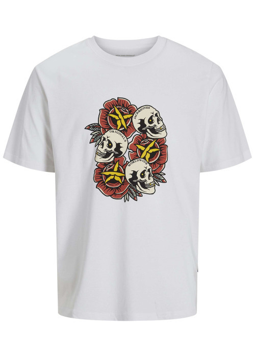 T-shirt en coton blanc imprimé rouge avec une coupe ample et un col rond