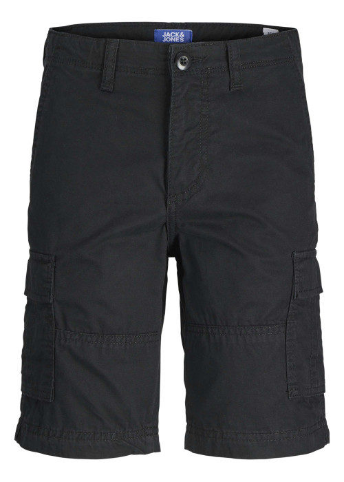 Short cargo en coton noir monochrome à coupe droite avec 6 poches