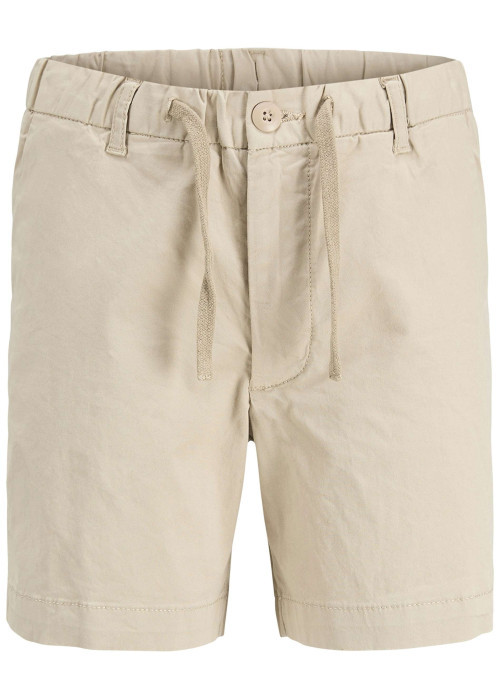 Short chino en coton beige uni à coupe ample avec 4 poches et cordon