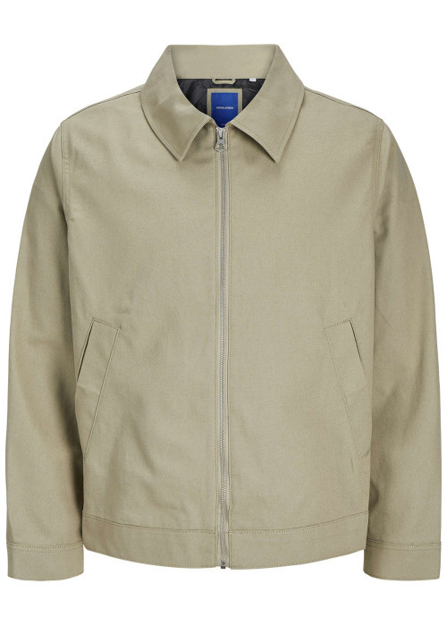 Blouson manches longues beige uni en coton avec col italien et coupe droite
