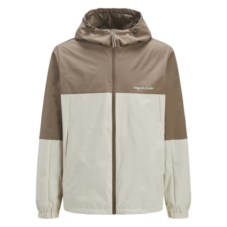 Blouson manches longues marron et beige à coupe...