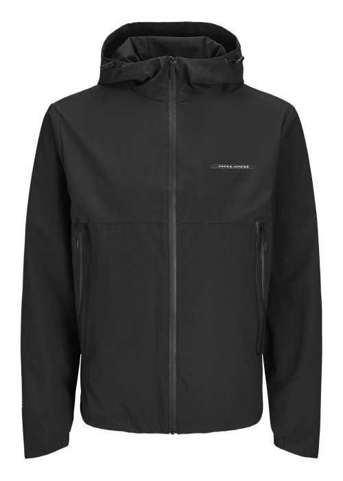 Blouson manches longues noir uni à coupe droite avec col à capuche et 2 poches