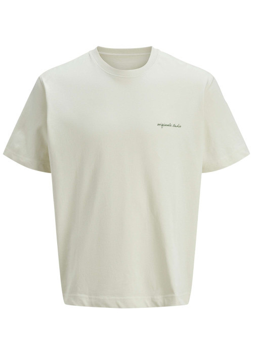 T-shirt manches courtes en coton écru avec fruits imprimés au dos et col rond