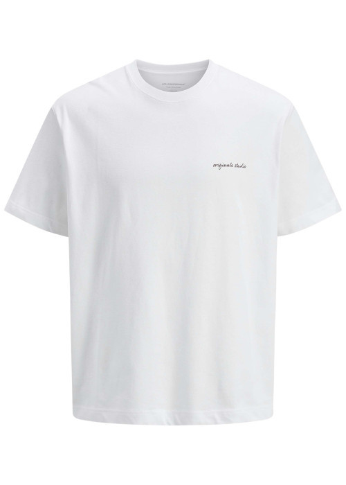 T-shirt en coton blanc à coupe large avec col rond et cheval imprimé au dos