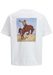 Thumbnail T-shirt en coton blanc à coupe large avec col rond et cheval imprimé au dos - Image 2