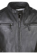 Thumbnail Blouson en cuir en cuir de mouton noir uni droit à col montant et poches - Image 3
