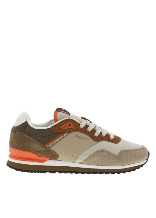 Baskets running en cuir marron et orange à talon plat avec logo blanc