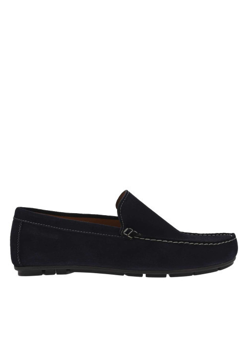 Mocassins marine en cuir nubuck à semelle noire avec logo embossé