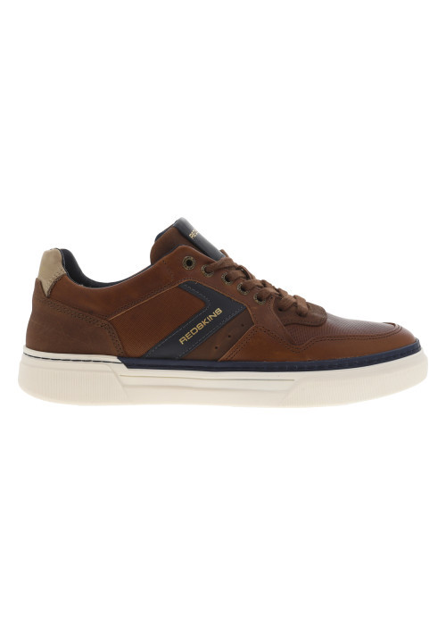 Baskets en cuir cognac à semelle blanche avec lacets plats marrons