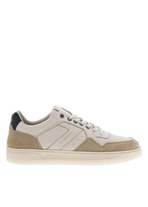 Tennis en cuir blanches et beiges avec logos dorés et semelle translucide