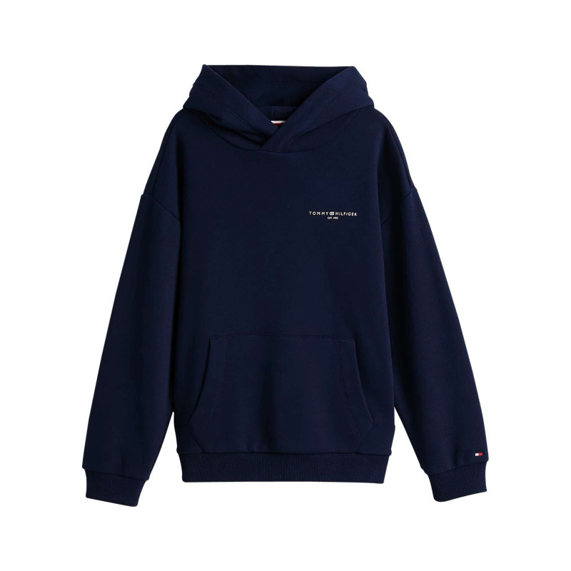Tommy Hilfiger - Sweat Bleu Marine à Capuche En Coton Mélangé Avec Logo Blanc Et Coupe Droite - Marine