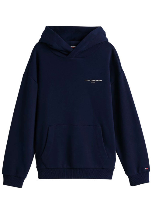 Sweat bleu marine à capuche en coton mélangé avec logo blanc et coupe droite
