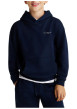 Thumbnail Sweat bleu marine à capuche en coton mélangé avec logo blanc et coupe droite - Image 4