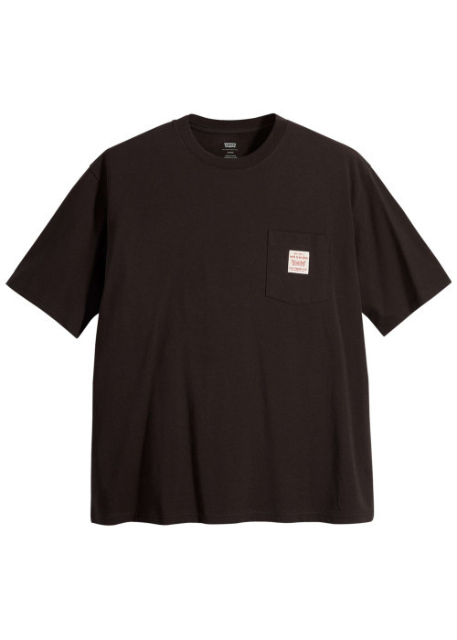 T-shirt en coton noir uni avec une coupe regular fit et une poche plaquée