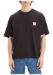 Thumbnail T-shirt en coton noir uni avec une coupe regular fit et une poche plaquée - Image 3