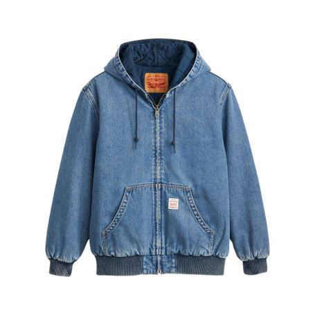 Blouson en jean bleu uni avec une coupe droite...