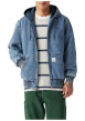 Thumbnail Blouson en jean bleu uni avec une coupe droite et un col à capuche - Image 3