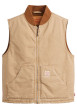 Thumbnail Veste sans manches en coton beige unie avec un col bomber et des grandes poches