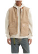 Thumbnail Veste sans manches en coton beige unie avec un col bomber et des grandes poches - Image 4