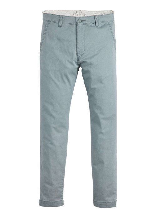 Chino en coton mélangé bleu uni à coupe slim avec une taille intermédiaire