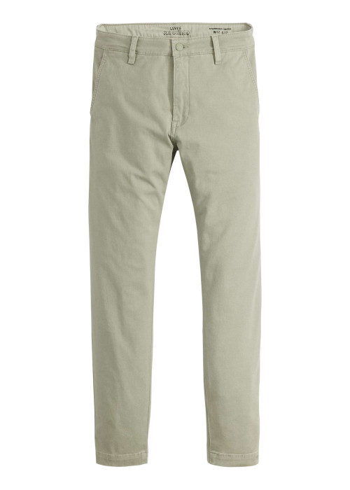 Chino en coton beige uni avec une coupe slim et des passants pour ceinture