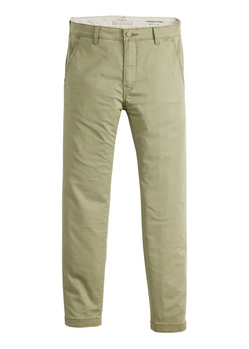 Chino en coton mélangé vert uni à coupe slim avec une taille intermédiaire