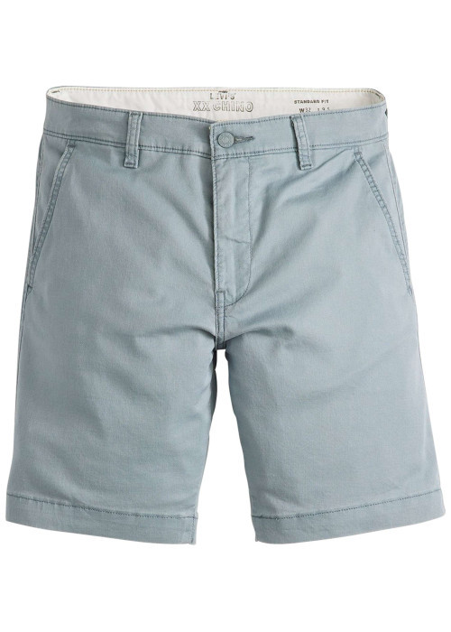 Bermuda chino en coton mélangé bleu uni à coupe droite avec des poches