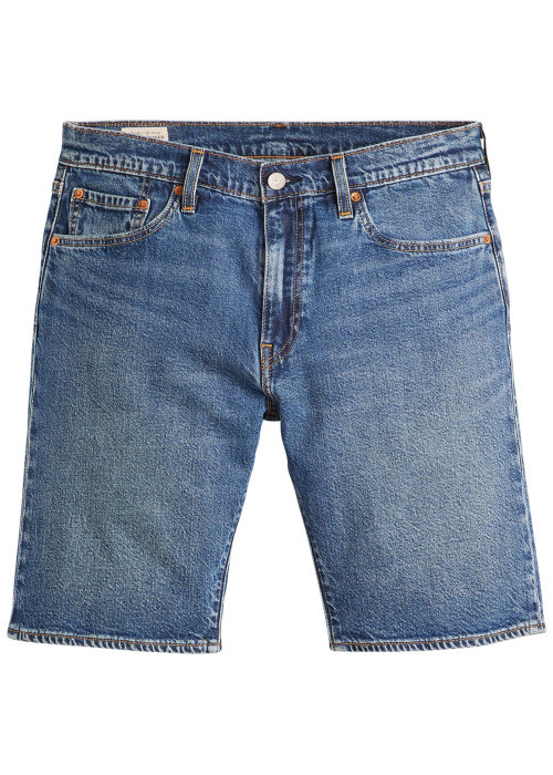 Short denim 405 en coton bleu uni avec une coupe regular fit et des passants