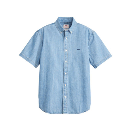 Chemise denim manches courtes en coton bleue...