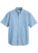 Thumbnail Chemise denim manches courtes en coton bleue ciel unie à coupe oversize
