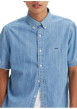 Thumbnail Chemise denim manches courtes en coton bleue ciel unie à coupe oversize - Image 3