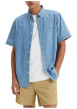 Thumbnail Chemise denim manches courtes en coton bleue ciel unie à coupe oversize - Image 4