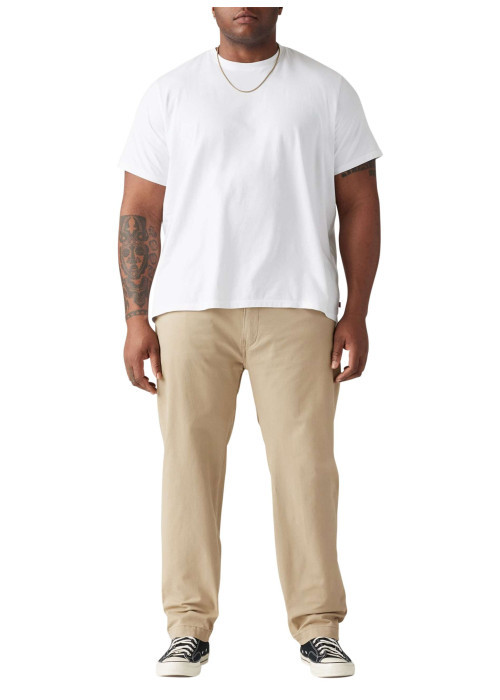Chino en coton beige uni avec une coupe regular fit et des passants