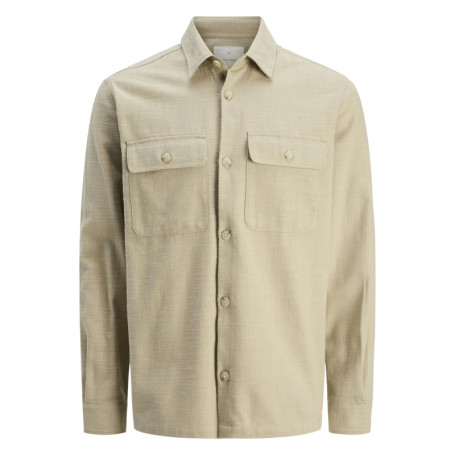 Surchemise beige unie en coton à coupe droite...