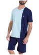 Thumbnail Pyjama court en coton bleu bicolore à coupe droite avec un col v