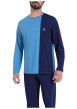 Thumbnail Pyjama long en coton bleu bicolore avec un col rond et une coupe droite