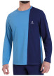Thumbnail Pyjama long en coton bleu bicolore avec un col rond et une coupe droite - Image 3