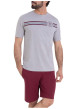 Thumbnail Pyjama court en coton gris avec logo imprimé bordeaux et un col rond