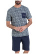 Thumbnail Pyjama court en coton bleu marine à imprimé végétal avec col rond et logo blanc