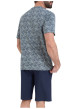 Thumbnail Pyjama court en coton bleu marine à imprimé végétal avec col rond et logo blanc - Image 2