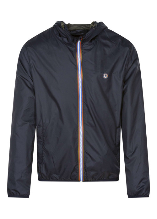 Blouson marine uni à coupe droite, col à capuche et poches zippées