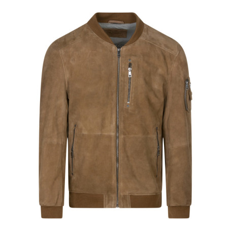 Bomber en cuir de mouton camel uni avec une...