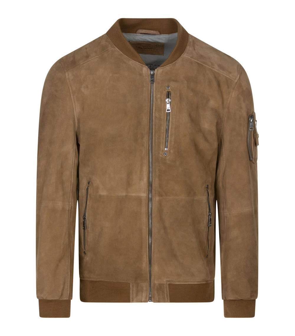 Blouson Bomber En Cuir Marron Gallotti - Taille 60 - Occasion Très Bon État - Style Vintage