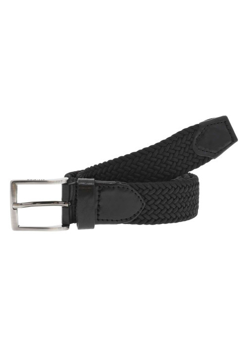 Ceinture noire tressée réglable par une boucle carrée métallique