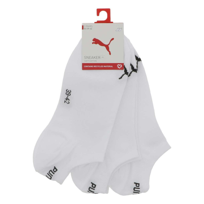 Puma - Lot De 3 Paires De Socquettes Blanches Unies Avec Le Logo De La Marque - Blanches
