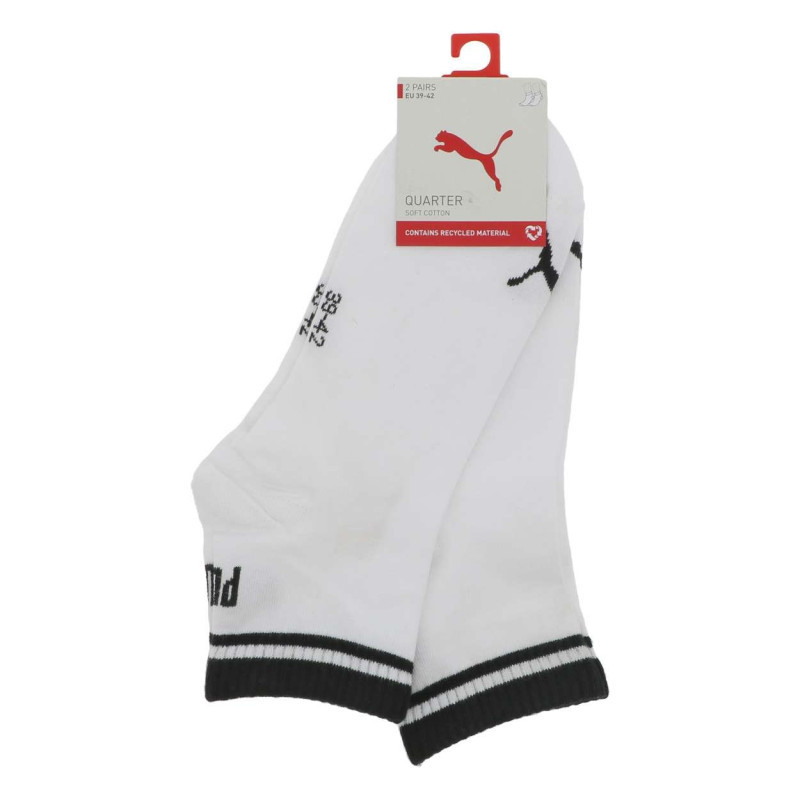 Puma - Lot De 2 Paires De Chaussettes Basses Blanches Uni Avec Nom Iconique - Blanches